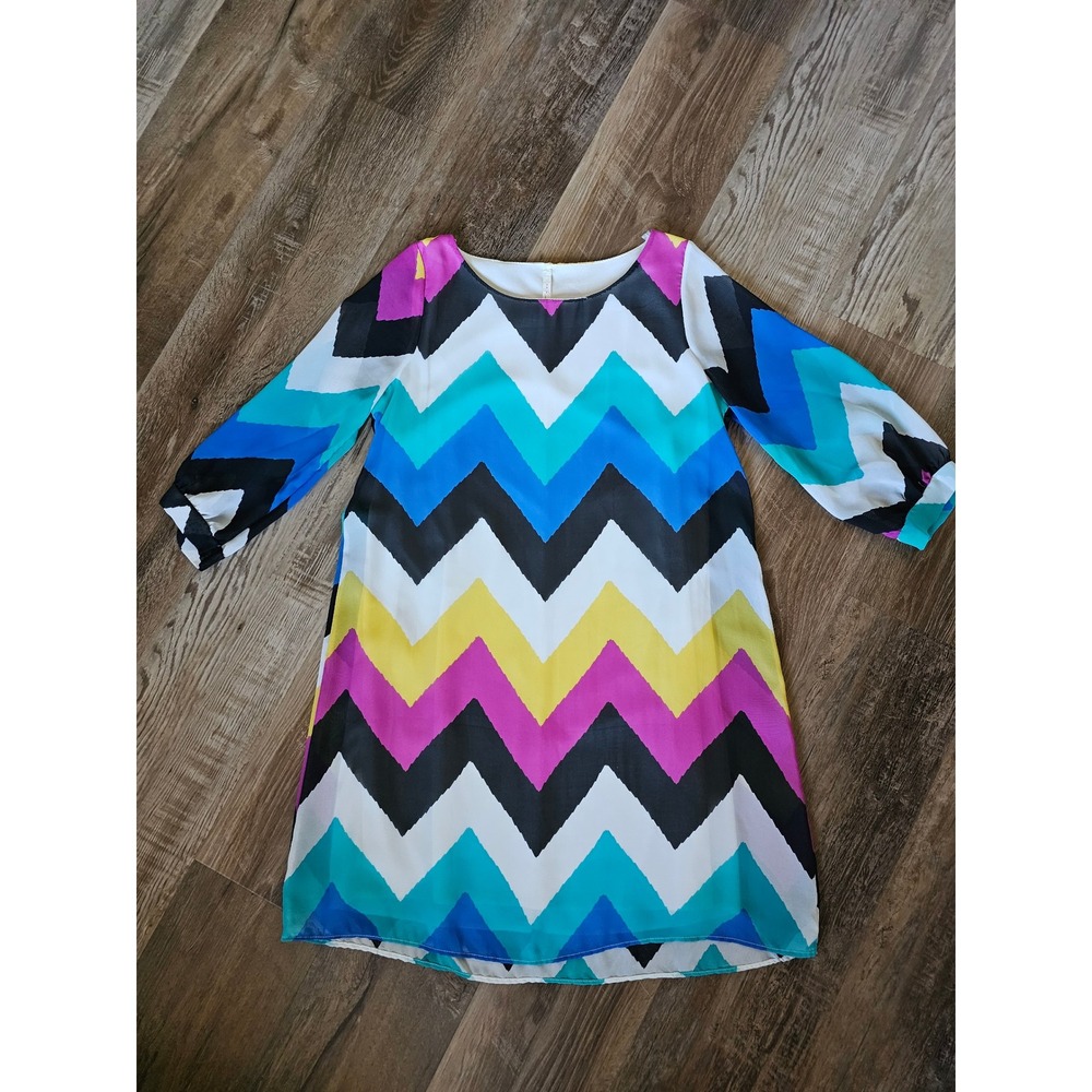 Rachel Kate Womens Chevron Zigzag Shift Dress Multi-Color 3/4 Sleeve KD5484 M